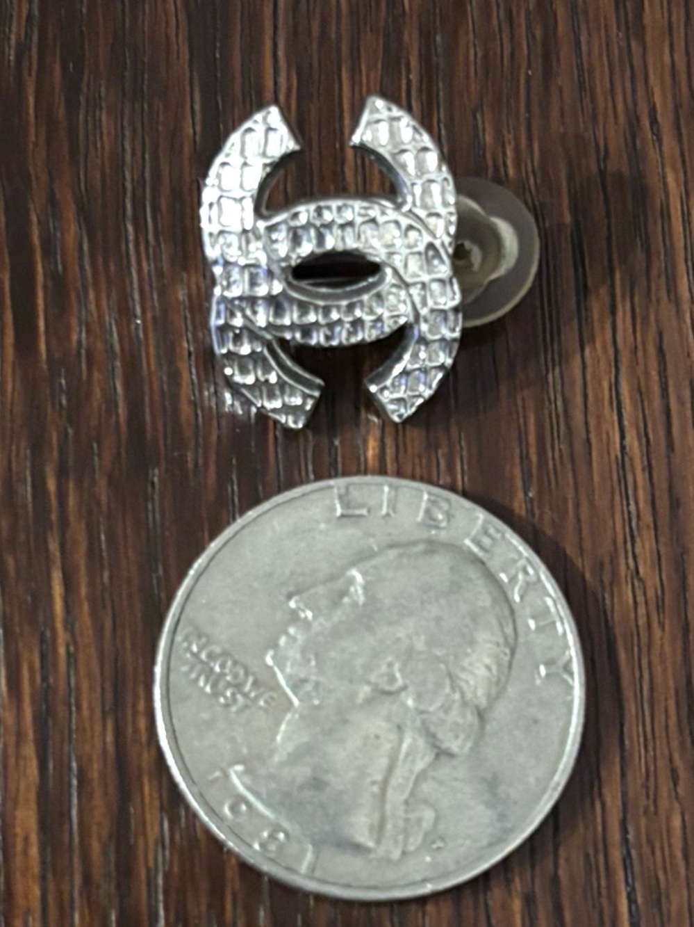 CHANEL Silver Quilted CC Logo Stud Earrings w/COA - Picture 9 of 11